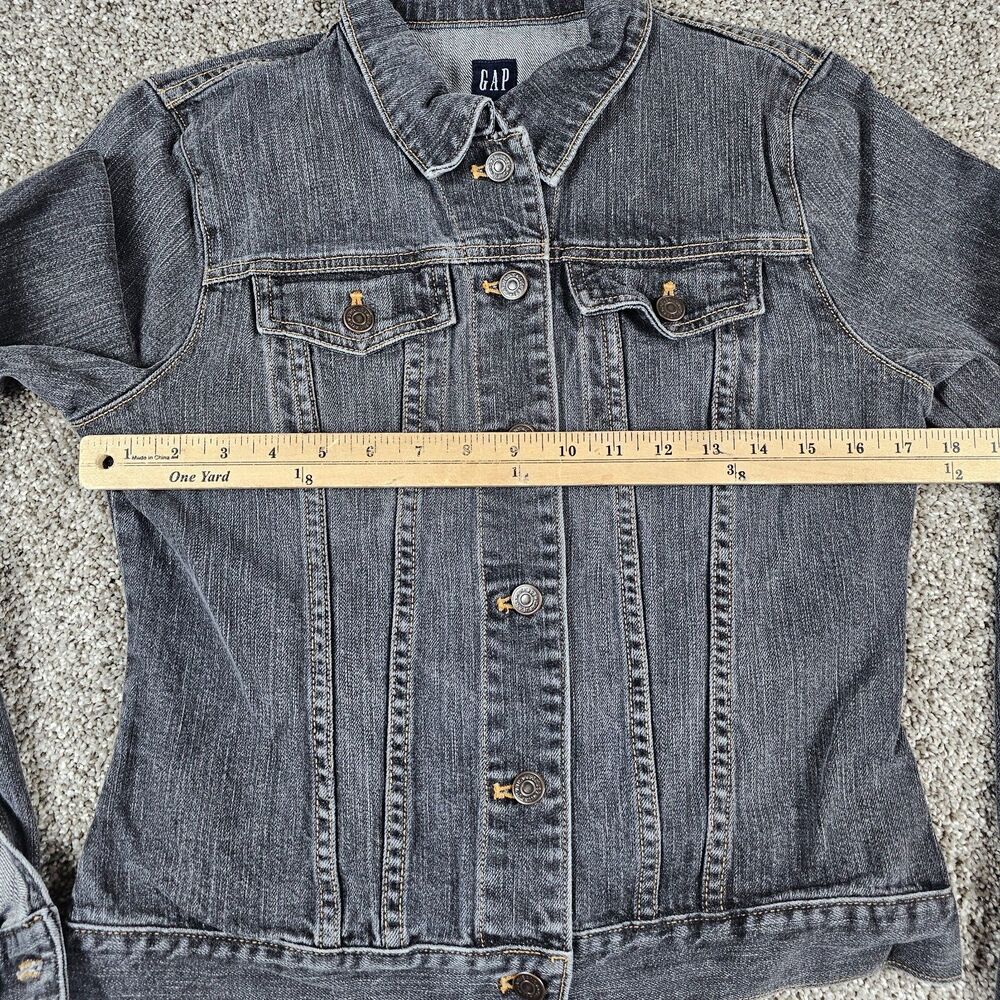Vintage Gap Denim Jacket Womens Youth Medium Black Stretch Trucker Y2K Button - Picture 5 of 9